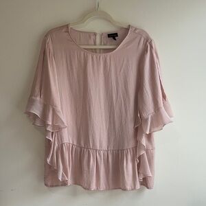 Who What Wear Blush Ruffle Sleeve Blouse